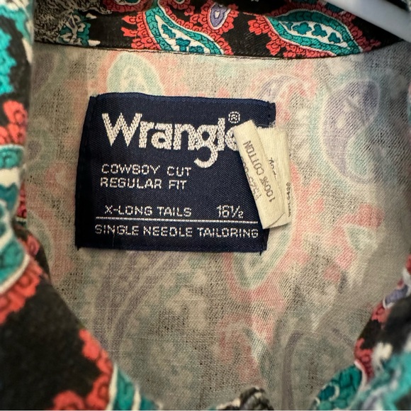 Vintage WRANGLER Cowboy Cut Brushpopper Button Down Paisley Horse Print 16.5 - Picture 2 of 12